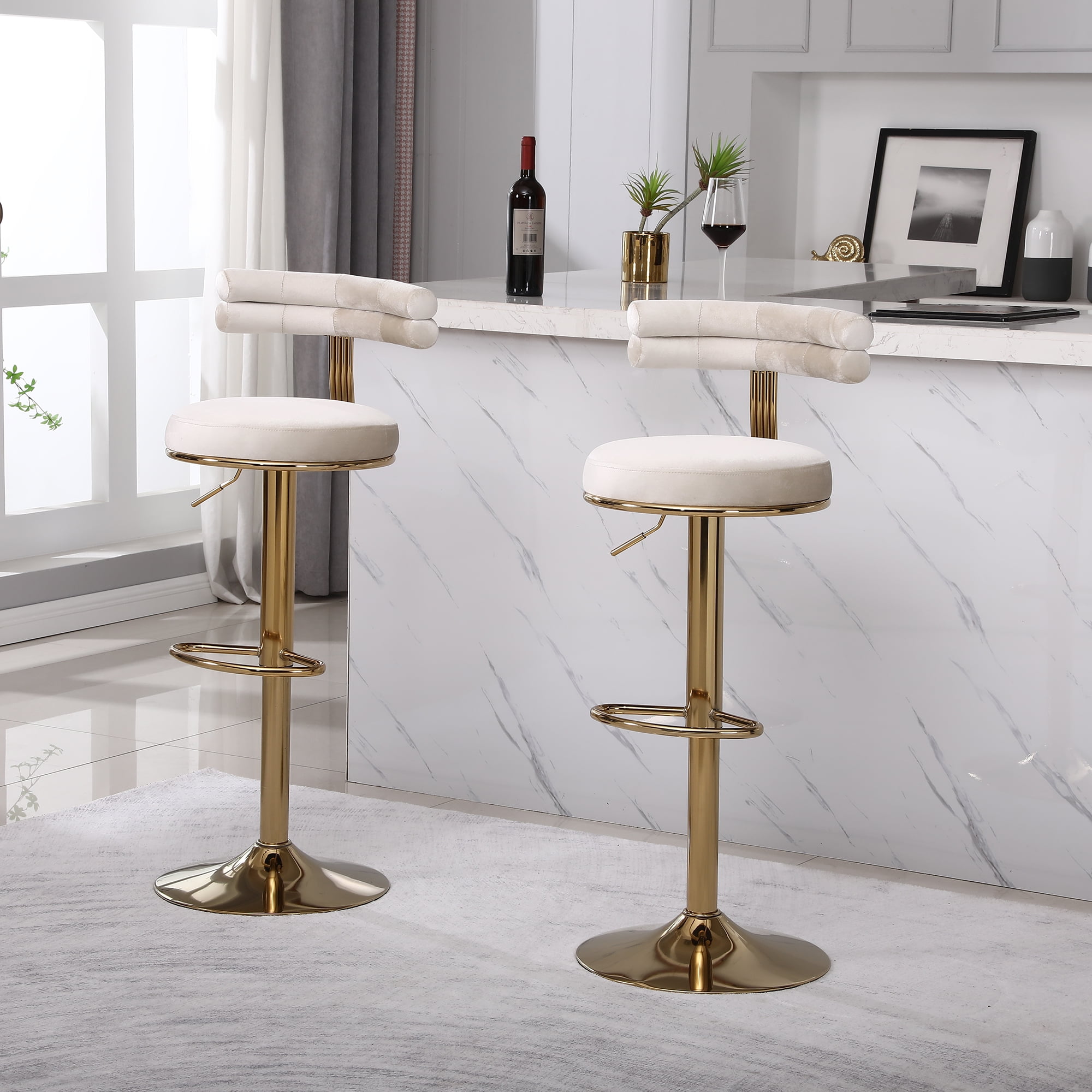 Kadyn 40.55" 2PCS Swivel Bar Stool, Adjustable Counter Height Barstools with Back and Footrest, Modern Beige Bar Chair for Home Counter Kadyn 40.55" 2PCS Swivel Bar Stool, Adjustable Counter Height Barstools with Back and Footrest, Modern Beige Bar Chair for Home Counter