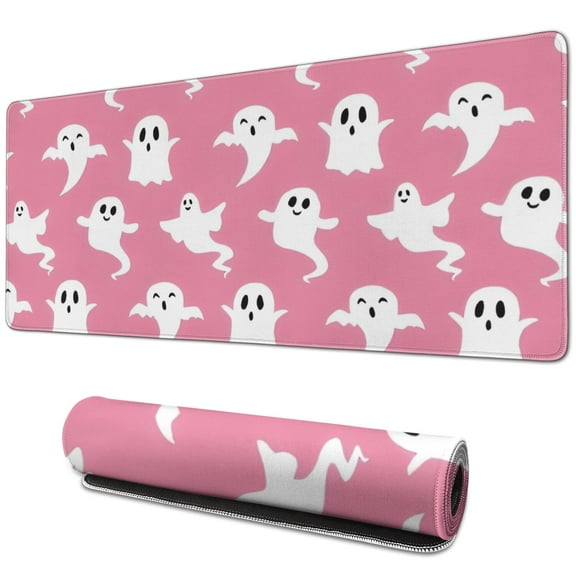 Long Mouse Pads for Desk,Pink Halloween Ghosts Desk Mats on Top Of Desks, Desk Mouse Pad Extra Large with 3mm Non-Slip Base and Stitched Edge for Gaming,Office,Work,Home 31.5x11.8in