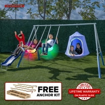 Sportspower Shooting Star Metal Swing Set with LED Swings, 5' Slide with Lifetime Warranty, & Bonus Anchor Kit, Great for Kids Aged 3-8