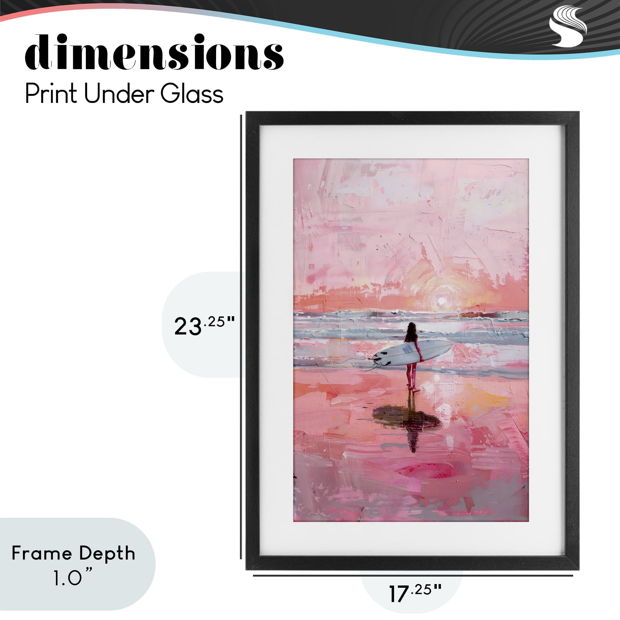 Stupell Industries Surfer at Pink Sunset Black Framed Print Under Glass, design by Creative Studio