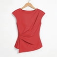 thumbnail image 6 of Qulqfy Short Sleeve Women's Blouses Slim Crew Neck Casual Solid Tunic Spring Summer Trendy Pleat Ladies Tops and Blouses Red M, 6 of 6