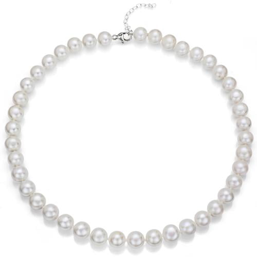DaVonna Sterling Silver White Round Cultured Freshwater Pearl Necklace with Bonus Pearl Earrings (8-9 mm) by Overstock