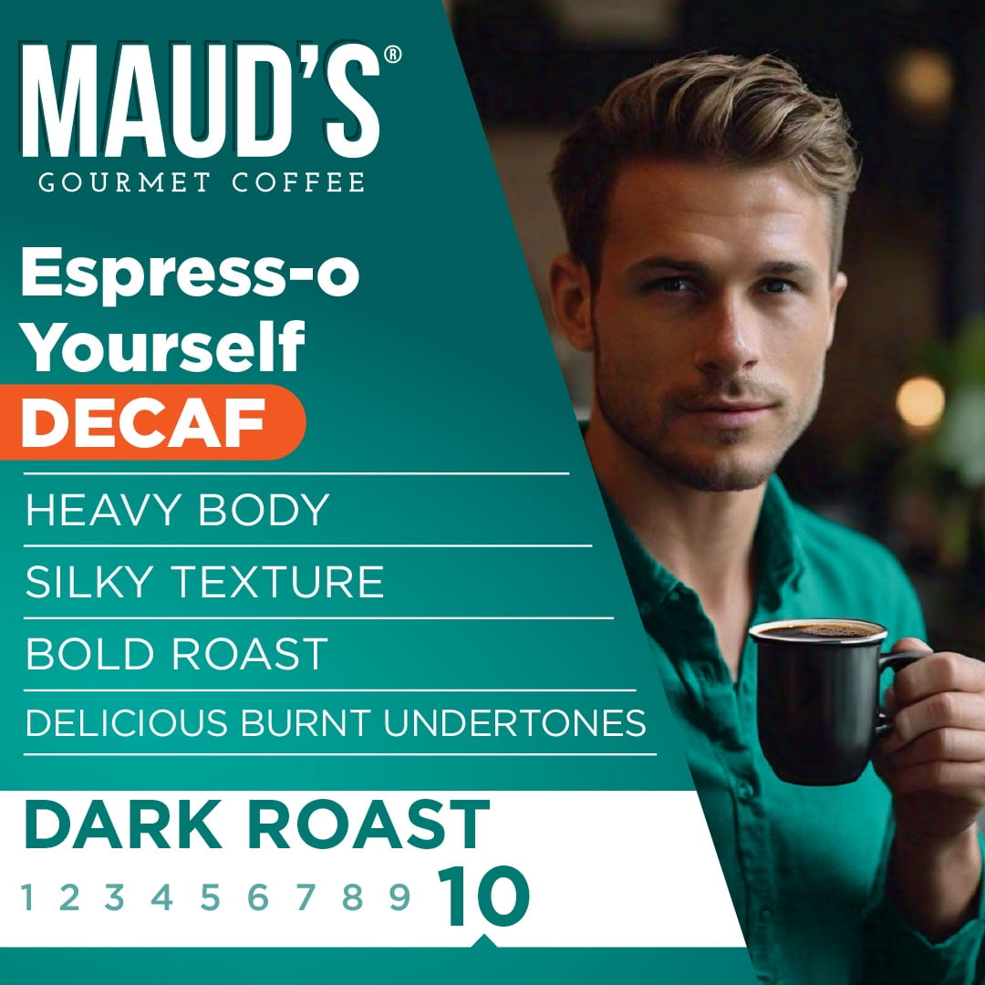 Maud's Decaf Espresso Roast Coffee Pods, 100 ct, Decaffeinated Dark Roast Coffee in Single Serve Pods – 100% Arabica Coffee, Compatible with Keurig K Cups Maker