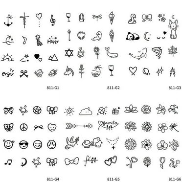 Bekayaa Temporary Tattoos, 6 Sheets, Cartoon Style, Long-Lasting, Bulk Black Stickers, Vintage Design, 60 Pieces