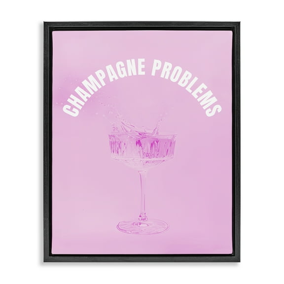 Stupell Industries Champagne Problems Pink Food & Beverage Painting Black Floater Framed Canvas Art Print Wall Art, 17 x 21