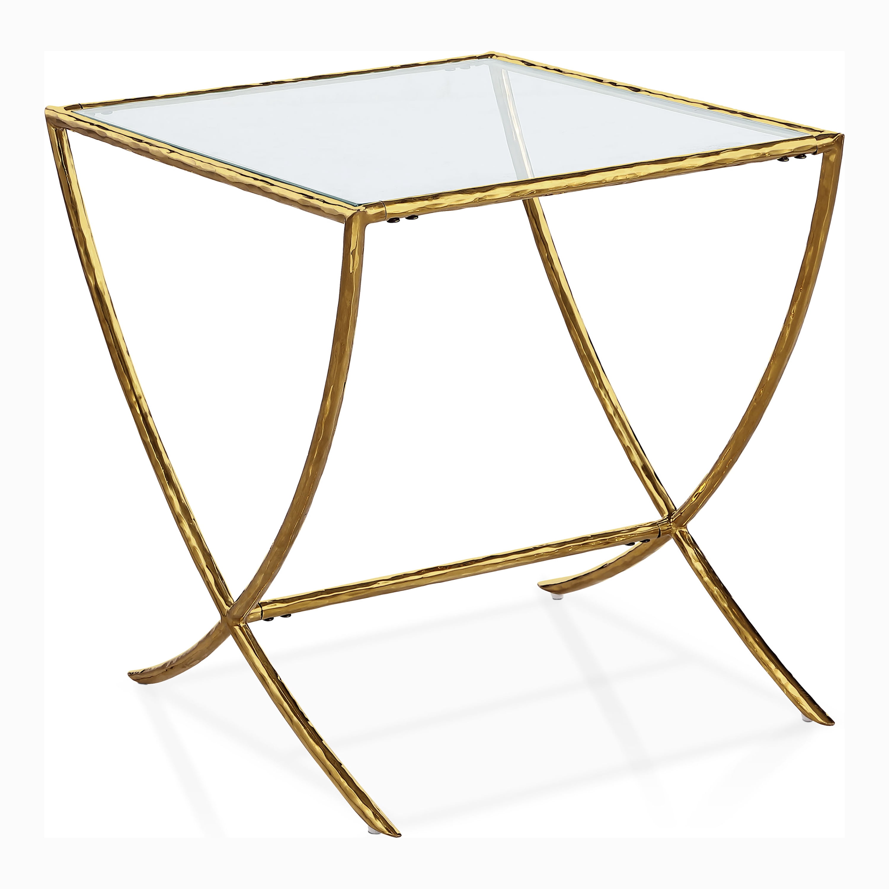 Furniture of America Zayen Modern Stainless Steel End Table with Tempered Glass Top, Gold
