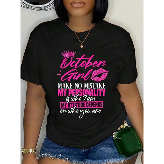 October Birthday Women T-Shirt Graphic Tee summer Tops For Women Round Neck Fashion Cotton shirts