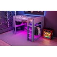 thumbnail image 4 of Gray Wood Full Size Gaming Loft Bed w/ Desk, Storage, LED & Hanging Rack - Space-Saving Bedroom Furniture. 88"x64", 4 of 19