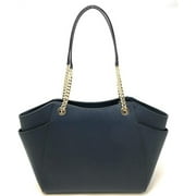 Michael Kors Jet Set Travel Large Top Zip Chain Tote Black Saffiano Leather