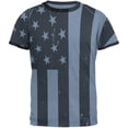 thumbnail image 1 of July 4th Black And White American Flag Mens Ringer T Shirt Heather Blue-Navy LG, 1 of 1