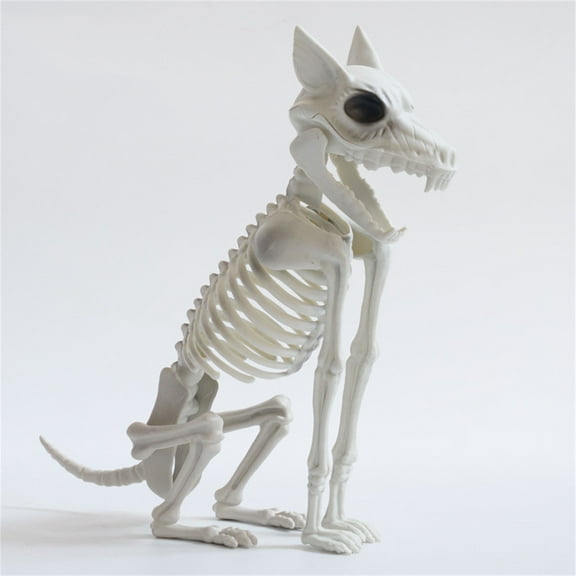 Halloween Skeleton Dog Statue,Movable Mouth Joints Gothic Skeleton Animals Bones Sculptures,Halloween Scary Dog Skeleton Sculpture Decoration for Haunted Houses Indoor Outdoor