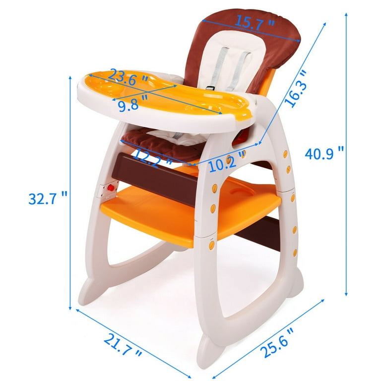Topcobe 3 in 1 Convertible High Chair for Baby Adjustable Infant Toddler Chair and Booster with Feeding Tray Play Table Seat Orange Walmart