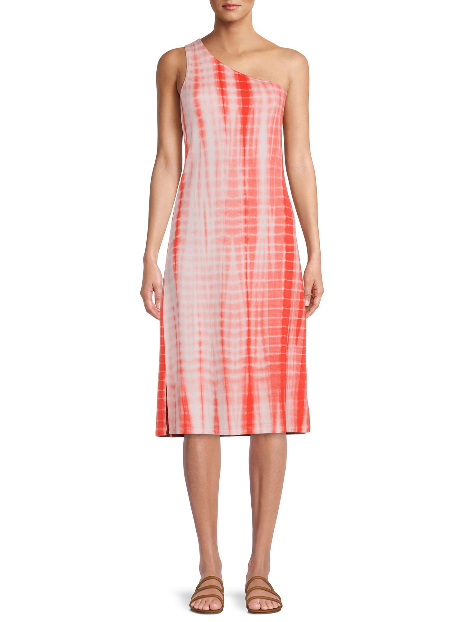 Time and Tru Women's One-Shoulder Tie-Dye Dress