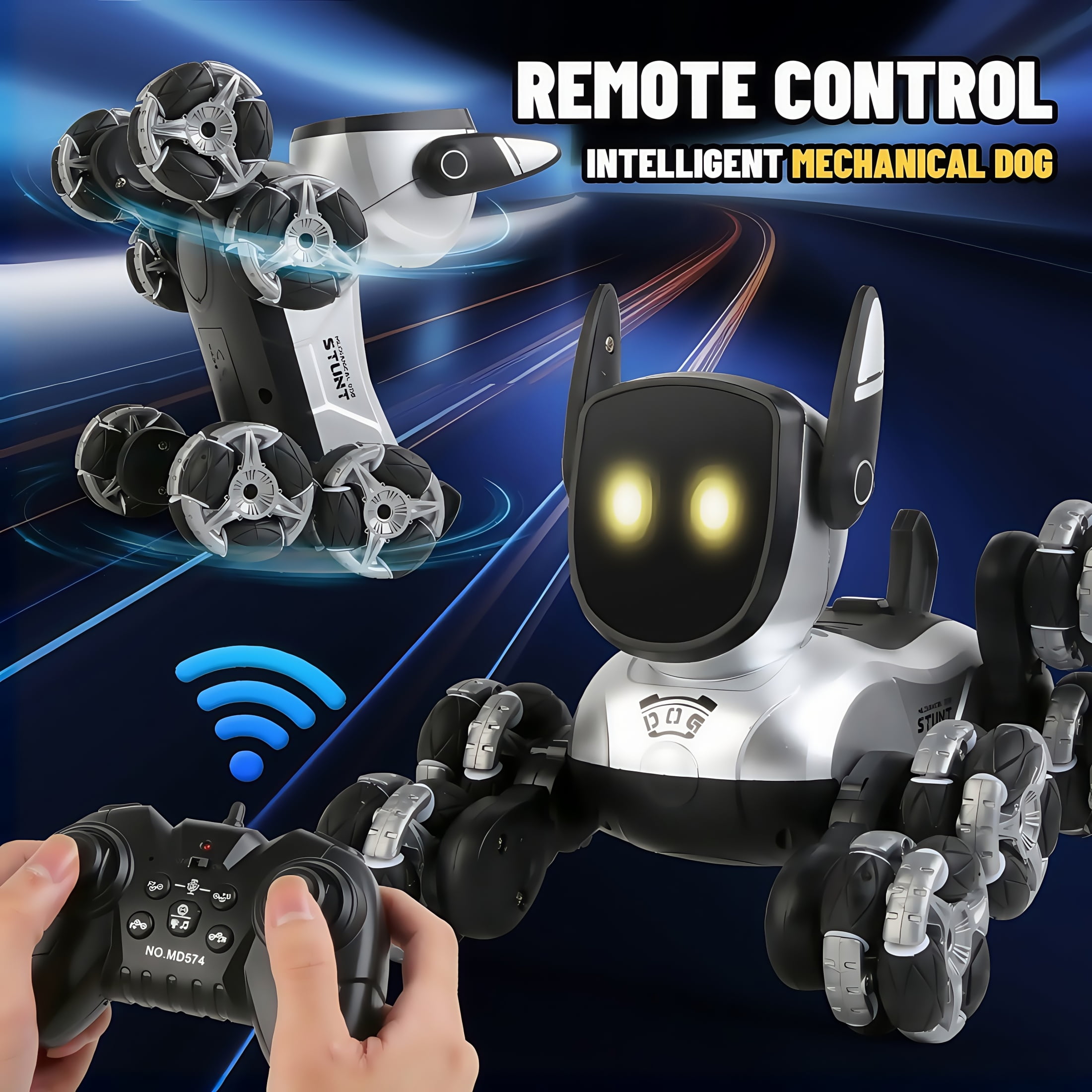 Aofar Mini Stunt Electronic Pet Robot Dog with LED Lights and Music, 1 Pack