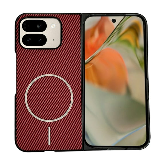 TECH CIRCLE for Google Pixel 10 Pro Fold Magnetic Case, Compatible with MagSafe Carbon Fiber Slim Thin Lightweight Aramid Fiber PC Back Anti Scratch Drop Protection Rugged Shockproof Cover,Red
