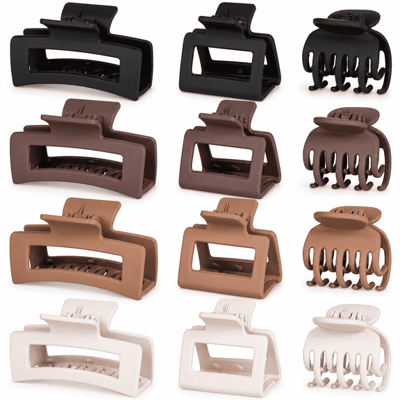 12 Pcs Hair Claw Clips for Women and Girls, 3 Styles Small Medium Large Claw Clips for Thin Thick Hair, Strong Hold Hair Accessories