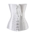 thumbnail image 4 of FALEXO Plus Size Womens Satin Sexy Boned Corset Shapewear Lace Up Overbust Waist Cincher Bustier Bodyshaper Top White Black, 4 of 6