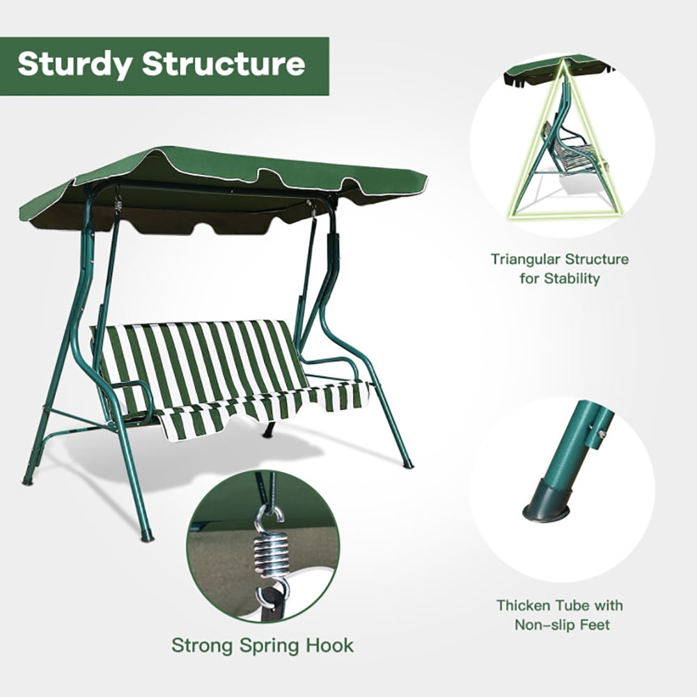 Aimee Lii 3 Seats Patio Canopy Swing, Swing Chair Outdoor, Green Aimee Lii 3 Seats Patio Canopy Swing, Swing Chair Outdoor, Green