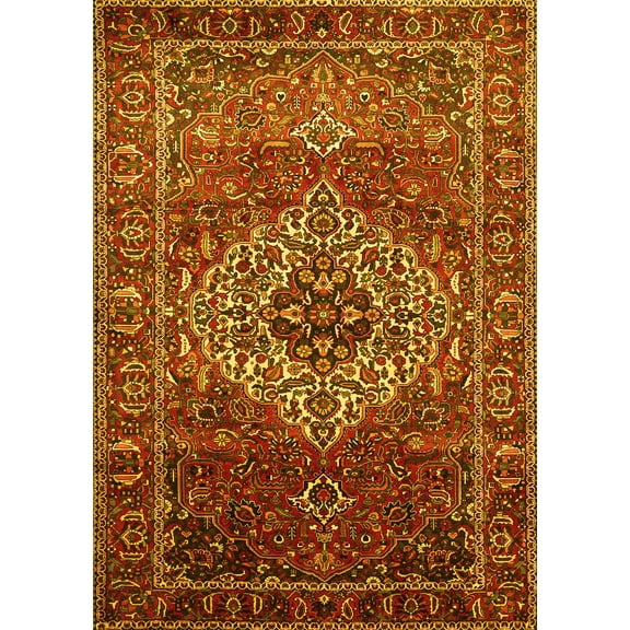 Ahgly Company Machine Washable Indoor Rectangle Persian Yellow Traditional Area Rugs, 5' x 7'