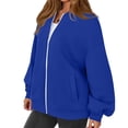thumbnail image 7 of Resicozy Zip Up Jacket for Women No Hood Casual Spring Fall Lightweight Oversized Jacket Hoodless Sweat Jacket with Pocket Blue L, 7 of 7