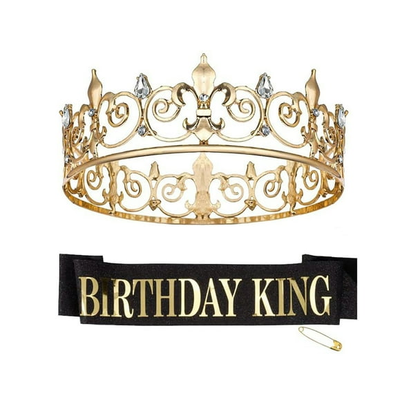 King Sashes & Rhinestones Crowns for Women Men Birthday Celebration Crowns Birthday Party Wedding Accessory Crownpiece