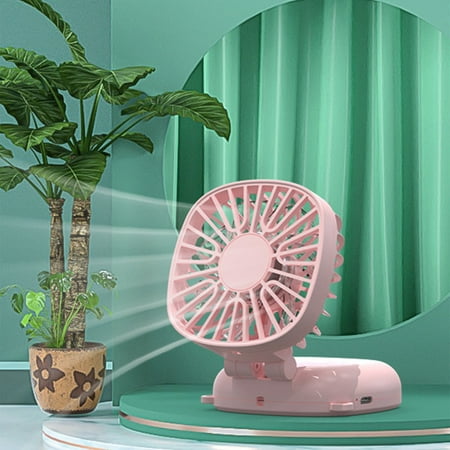 

PTJKU New Usb Handheld Fan- Reversible Base- Vertical Blowing- 3 Wind Speeds- Mini Desktop Rechargeable Brushless Folding Easy Storage Small Fan Pink