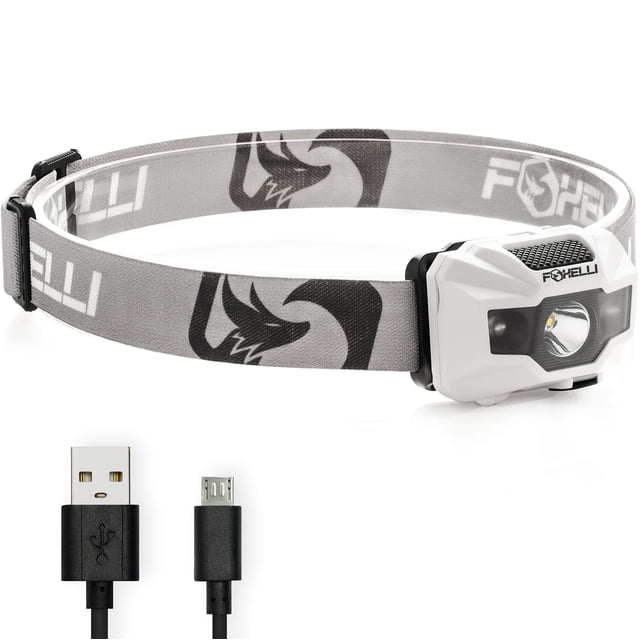 Foxelli Lampe Frontale LED Rechargeable – Lampe Frontale Ultralégère Rechargeable USB pour Adultes et Enfants, Lampe de Tête Étanche avec Lumière Rouge pour Course, Camping, Randonnée et Extérieur