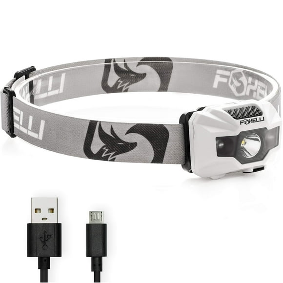 Foxelli Lampe Frontale LED Rechargeable – Lampe Frontale Ultralégère Rechargeable USB pour Adultes et Enfants, Lampe de Tête Étanche avec Lumière Rouge pour Course, Camping, Randonnée et Extérieur