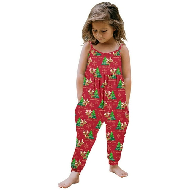DPTALR Christmas Girls Children's Romper Sling Sleeveless Backless Short Jumpsuit