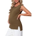 thumbnail image 4 of INSPIRE CHIC Women's Maternity Spring Top Short Sleeve Pullover Tops Basic Ribbed Knit Slim Fitted Casual Shirts 2026 S Coffee, 4 of 5
