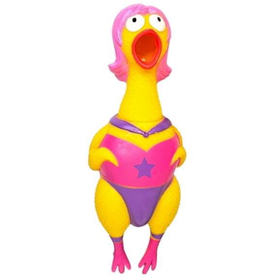 Big Rubber Chicken Collectible Mix (Superhero) 9.5" Fun Screaming Chicken for Parties