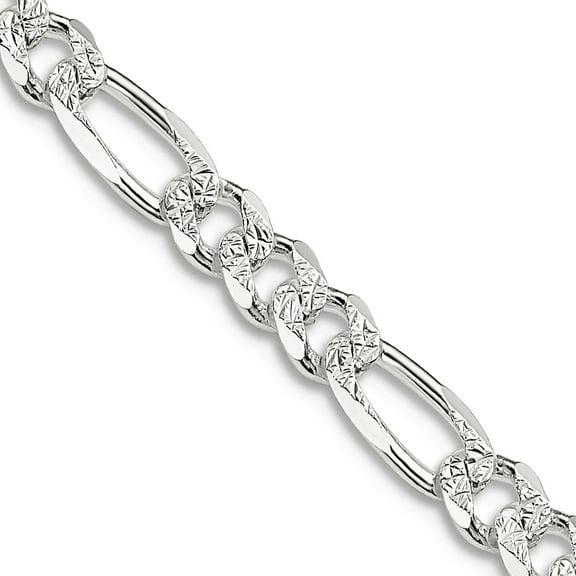 925 Sterling Silver Solid Polished 4.75mm Pave Flat Figaro Chain 20 Inch Lobster Claw Chain Necklace for Women and Men