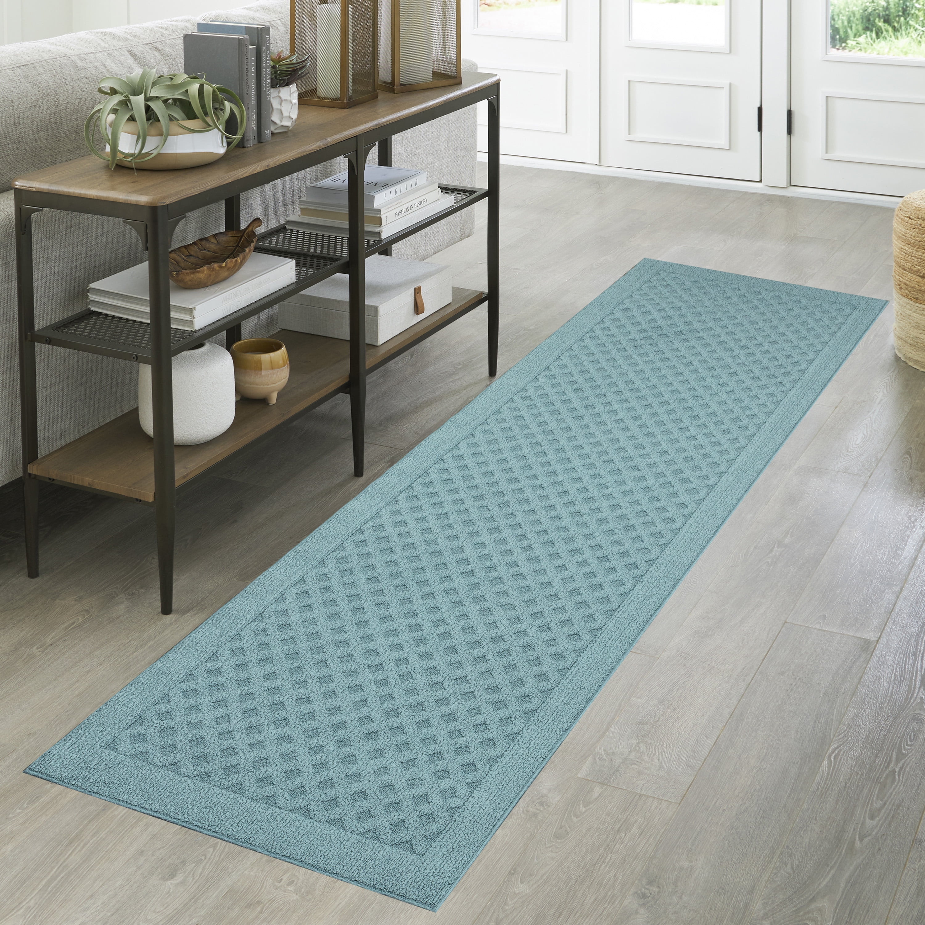 Mainstays Traditional Dylan Solid Diamond Runner Rug, Blue, 2'6" x 8'