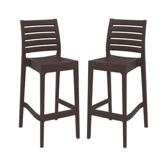 Home Square 29.5" Outdoor Bar Stool in Brown - Set of 2