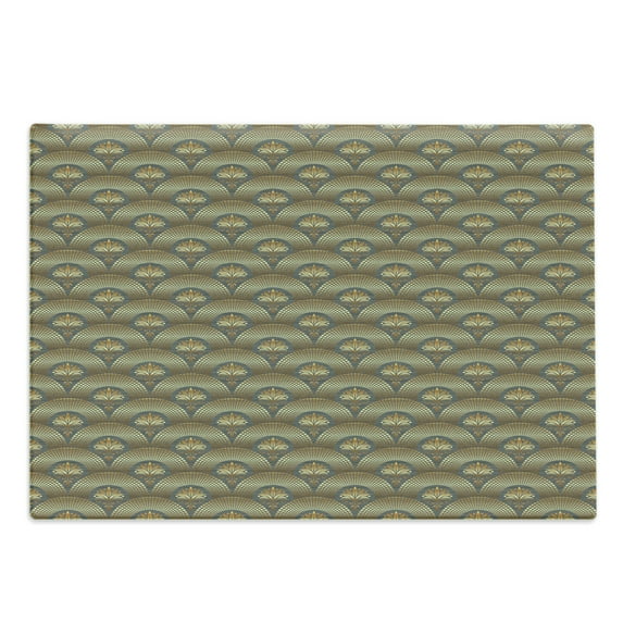 Damask Cutting Board, Damasks Surrounded by Round Circle Forms with Concentric Royal Mosaic Details Art, Decorative Tempered Glass Cutting and Serving Board, Large Size, Yellow Black, by Ambesonne