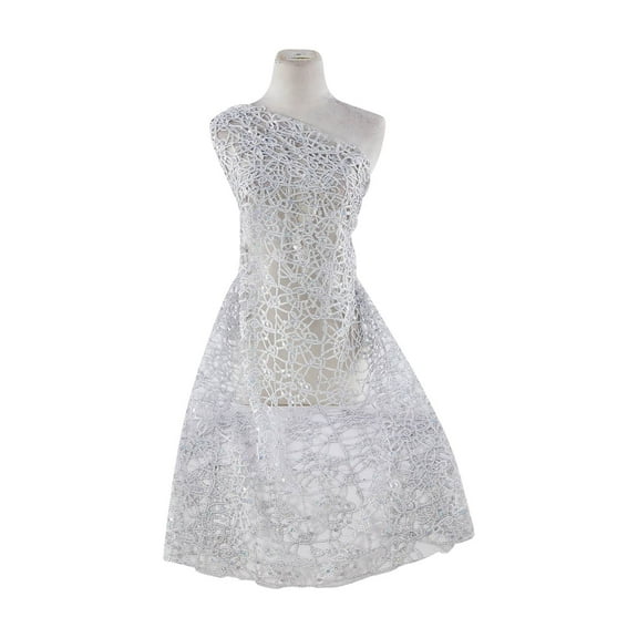 Zelouf Crystal Jewel Lace  , Sewing, DIY, Crafts Fabric by the Yard, Silver, 3 Yard