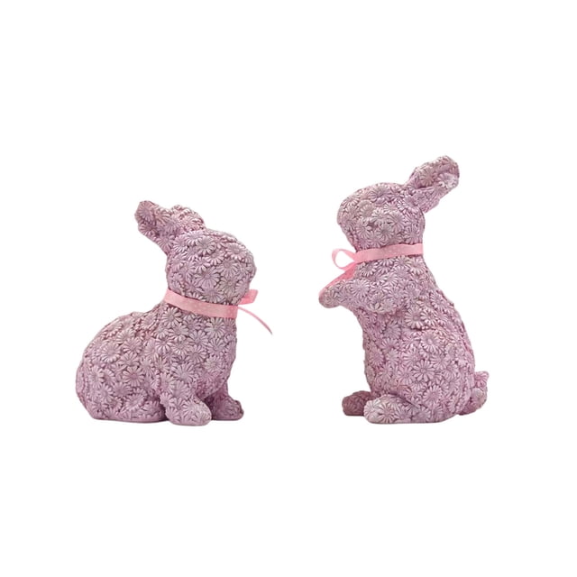 Resin Rabbit Figurine Set Floral Decor Easter Gift Home Decor Sculpture Two Rabbits Playing Ornament For Valentine's Day Tabletop Decor