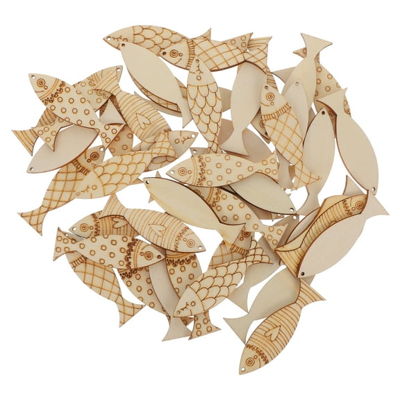50pcs Fish Shaped Wooden Pieces Unfinished Wood Fish Cutout Blank Fish Tags Wooden Sea Cutout for Crafting Party Decorations