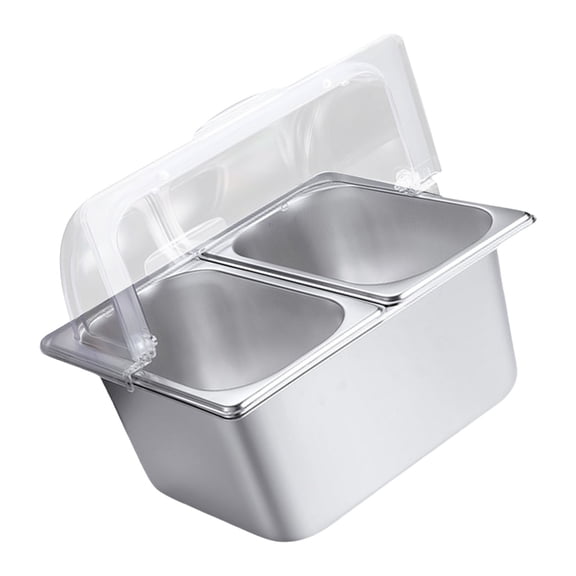 Stainless Steel 2 Compartment Food Pan Clear Roll Top Lid Buffet Serving Tray