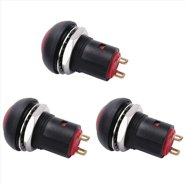 3X Interruptor de Botón Pulsador de 12 mm una Prueba de Agua de Encendido y Apagado SPST 2A IP67, Rojo