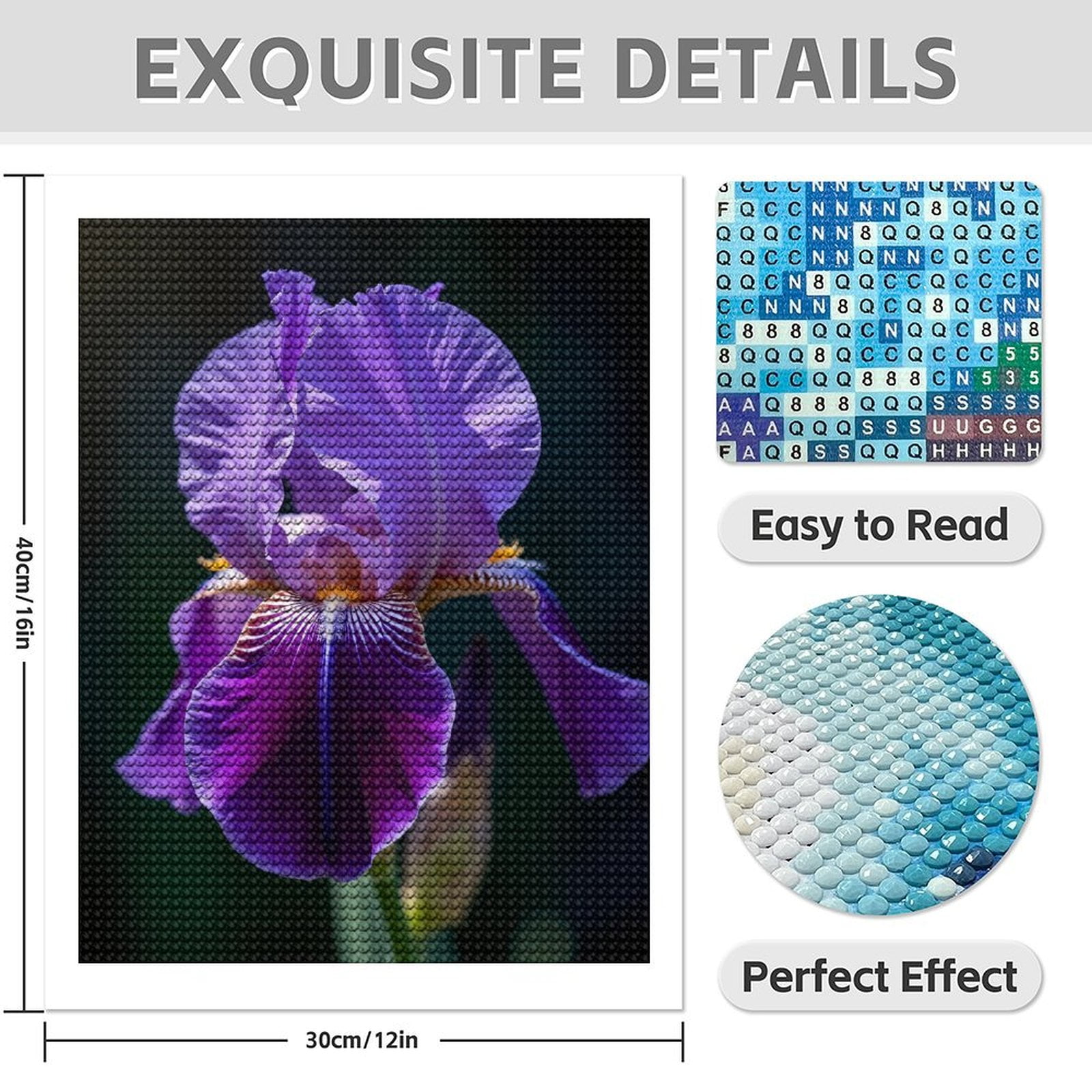 Diamond Art Kit for Adults, Purple Elegant Iris Bloom Diamond Painting for Adults Beginners, DIY Diamond Art Painting Kits, 5D Diamond Painting Crafts for Home Decor 12x16 Frameless