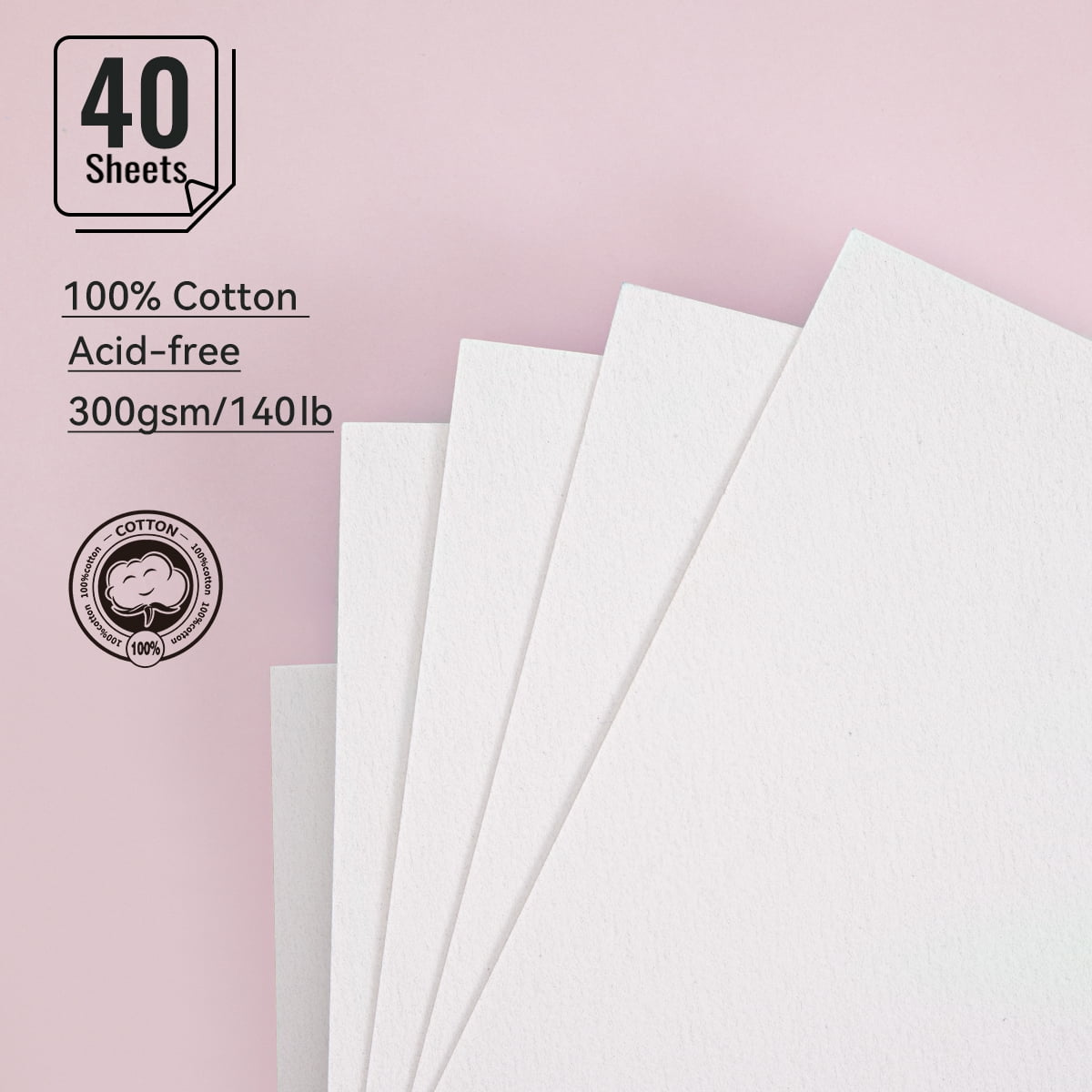 Lightwish Watercolor Paper Bulk, 2 Pack Total 40 Sheets, 100% Cotton 140lb/300g Cold Press 5.5 x 8.2 '' A5 Hole-Punched Replaceable Paper
