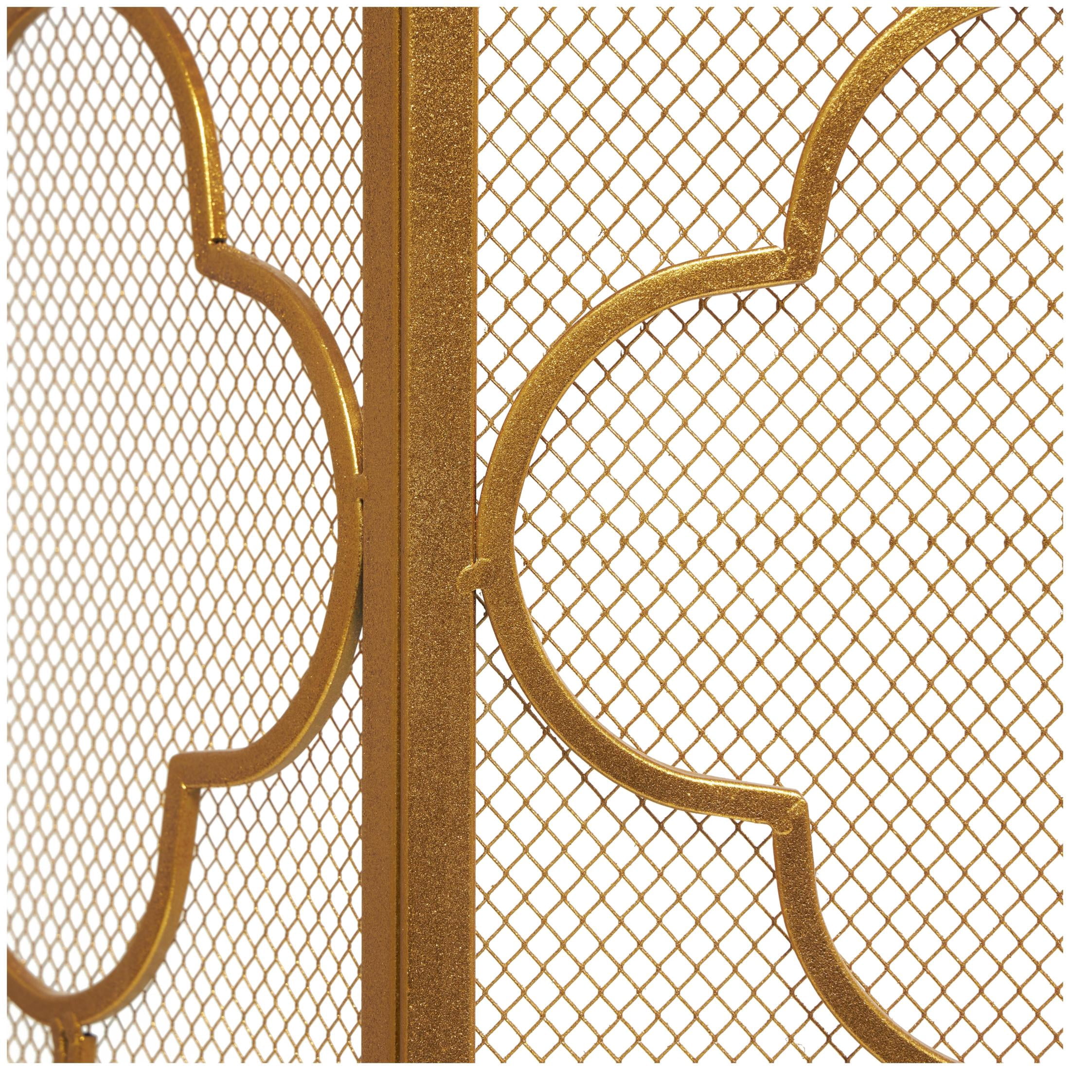 DecMode Elegant and Contemporary Geometric Designed Mesh Metal Fireplace Screen, 50"L x 35"H, Copper Frame