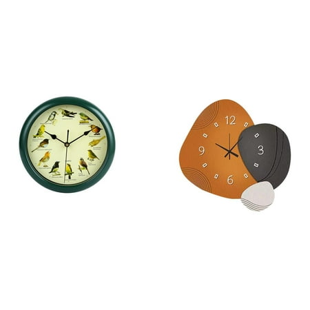 Wall Clock Singing Bird Art Green Wood 10 Inch Decorative for Home Office Living Room