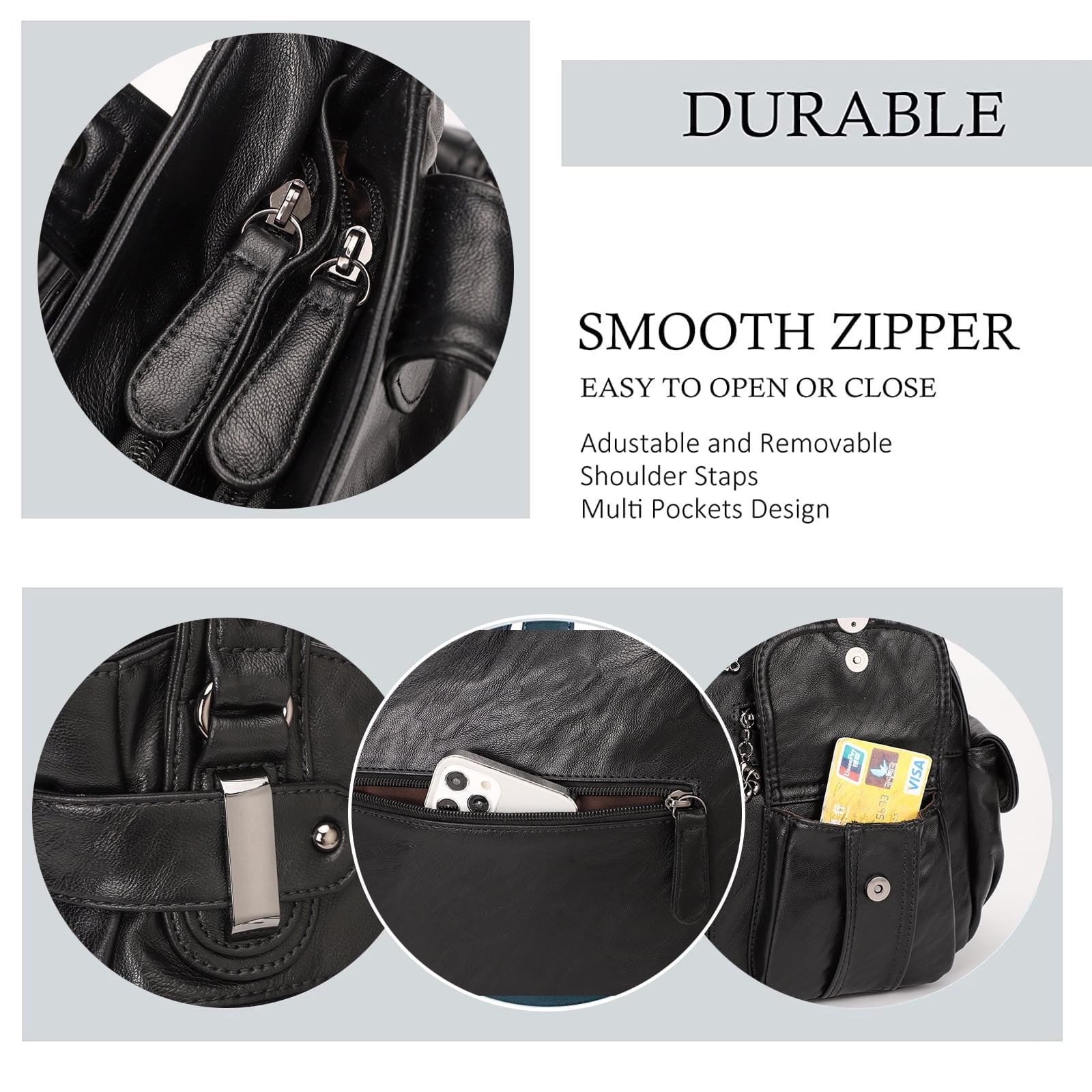 KL928 Hobo Bag for Women Multi Pockets Handbags Large Capacity Leather Purse for Daily Life and Work,Black