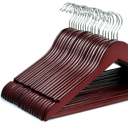 Wooden Hangers - Super Sturdy Solid – Lotus Wood Hangers – 20 Pack Cherry Wooden Suit Hangers with Extra Smooth Finish, Heavy duty Hangers with Non Slip Bar and Precisely Cut Notches - 360 Swivel Chrome Hook