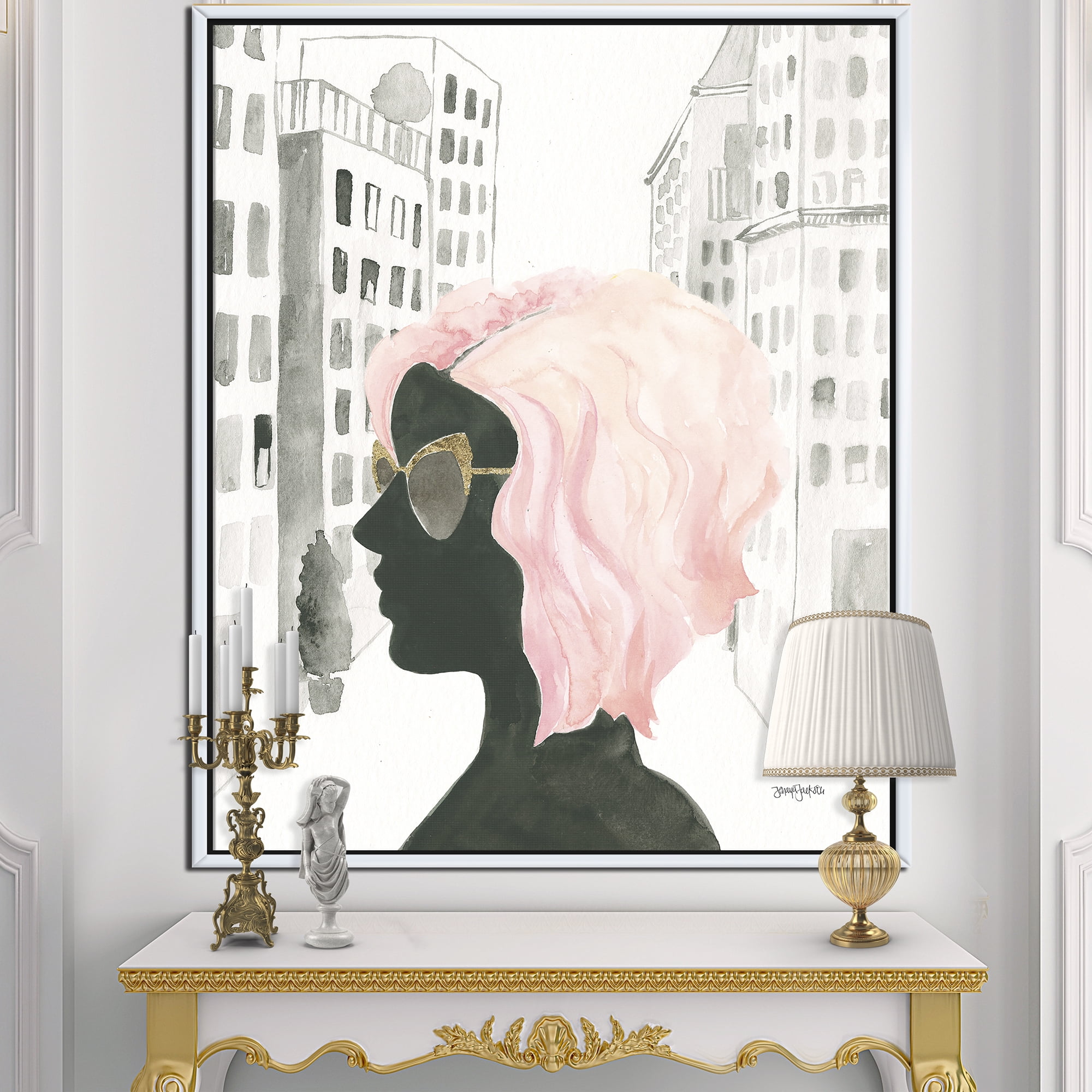 Designart ' Glam Pink Ladies IV ' Fashion Framed Canvas