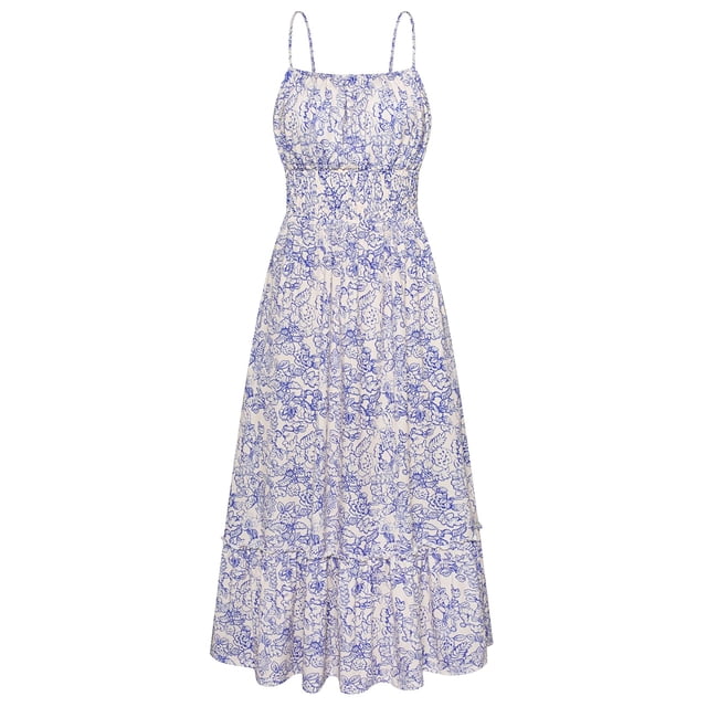 Vestido largo GRACE KARIN sin mangas con estampado floral azul blanco