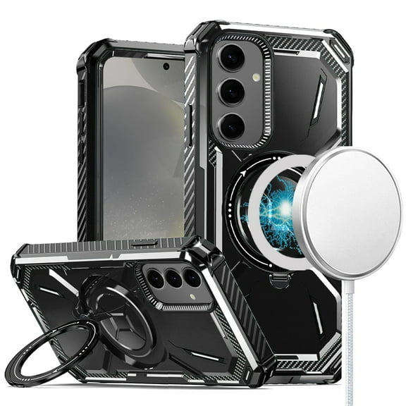 Designed for Samsung Galaxy S24 Plus /S24  Premium Hybrid Rugged Edge Bumper with MagSafe Compatible Circle Ring Magnetic Kickstand Phone Case Cover [Black]
