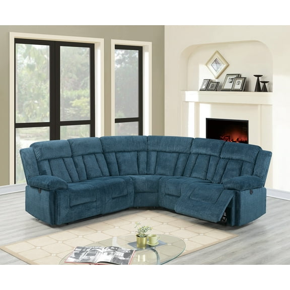 Esofastore 3 Piece Contemporary Chenille Reclining Sectional Sofa Set Blue